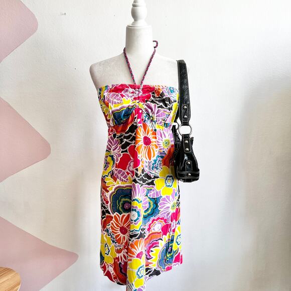 Vintage Floral Babydoll Halter‎ Dress, Y2K Cottagecore Coquette Soft Girl Medium - Picture 1 of 5